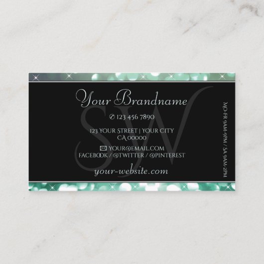 Elegant Blauwgroen glitter Sparkle Stars Initialen Visitekaartje (Achterkant)