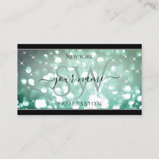 Elegant Blauwgroen glitter Sparkle Stars Initialen Visitekaartje (Voorkant)