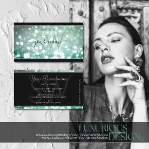Elegant Blauwgroen glitter Sparkle Stars Initialen Visitekaartje