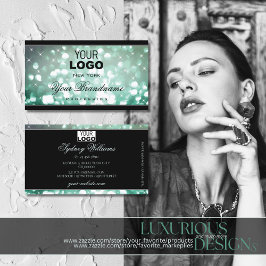 Elegant Blauwgroen glitter Sparkle Stars met Logo  Visitekaartje