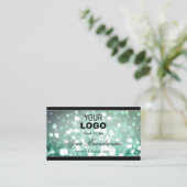 Elegant Blauwgroen glitter Sparkle Stars met Logo  Visitekaartje (Staand voorkant)