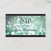 Elegant Blauwgroen Glitter Sparkle Stars Monogram  Visitekaartje (Voorkant)