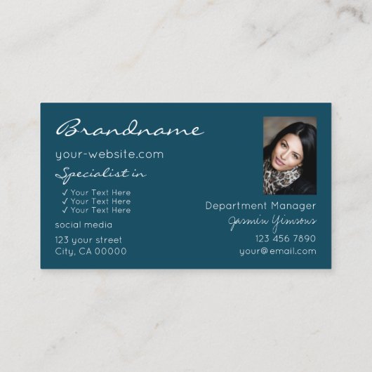 Elegant Blauwgroen Glitter Stars met Logo en Foto Visitekaartje (Achterkant)