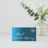 Elegant Blauwgroen Glitter Stars met Logo en Foto Visitekaartje (Staand voorkant)