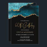 Elegant Blauwgroen Gold Agate 60th Birthday Party Kaart<br><div class="desc">Deze trendy 60ste verjaardagsuitnodiging is voorzien van een waterverf afbeelding van een agate geode in tinten van blauwgroen met faux goudhoogtepunten. De woorden "60th Birthday" staan in faux goudglitter in decoratief modern handschrift. Pas het met de naam van de eer in gouden gekleurde teksten en de details in wit aan....</div>