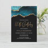 Elegant Blauwgroen Gold Agate 80th Birthday Kaart (Staand voorkant)