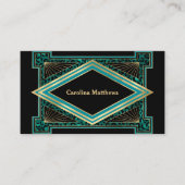 Elegant Blauwgroen Gold Art Deco Visitekaartje (Voorkant)