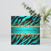 Elegant Blauwgroen Gold Black Zebra Birthday Party Kaart (Staand voorkant)