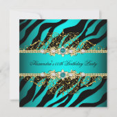 Elegant Blauwgroen Gold Black Zebra Birthday Party Kaart (Voorkant)