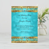 Elegant Blauwgroen Gold Damask Pearl Birthday Part Kaart (Staand voorkant)