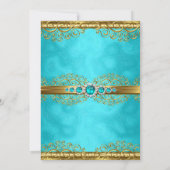 Elegant Blauwgroen Gold Damask Pearl Birthday Part Kaart (Achterkant)