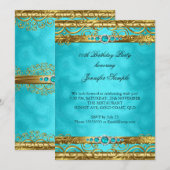 Elegant Blauwgroen Gold Damask Pearl Birthday Part Kaart (Voorkant / Achterkant)