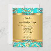 Elegant Blauwgroen Gold Damask Pearl Birthday Part Kaart (Voorkant)