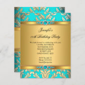 Elegant Blauwgroen Gold Damask Pearl Birthday Part Kaart (Voorkant / Achterkant)
