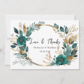 Elegant Blauwgroen Gold Floral Wedding Love & Beda Kaart (Voorkant)