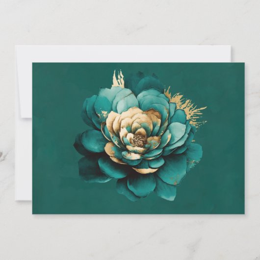 Elegant Blauwgroen Gold Floral Wedding Love & Beda Kaart (Achterkant)