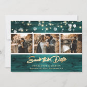 Elegant Blauwgroen Gold Foil Wood Weddenschap 3 Fo Save The Date (Voorkant)