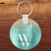 Elegant Blauwgroen Gold Glitter Drivers Monogram N Sleutelhanger (Voorkant)