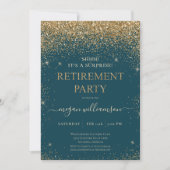 Elegant Blauwgroen Gold Glitter Retirement Party Kaart (Voorkant)