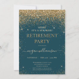 Elegant Blauwgroen Gold Glitter Retirement Party Kaart