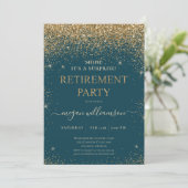 Elegant Blauwgroen Gold Glitter Retirement Party Kaart (Staand voorkant)