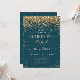 Elegant Blauwgroen Gold Glitter Retirement Party Kaart