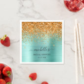 Elegant Blauwgroen Gold Glitter Sparkle Name Scrip Servet (Insitu)