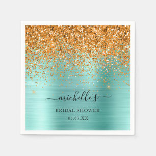Elegant Blauwgroen Gold Glitter Sparkle Name Scrip Servet
