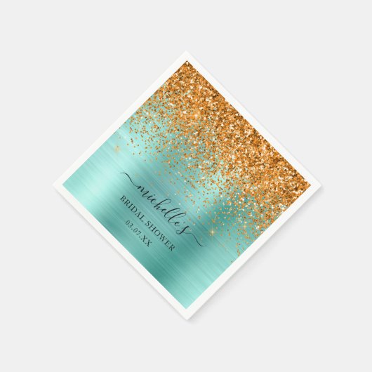Elegant Blauwgroen Gold Glitter Sparkle Name Scrip Servet (Hoek)