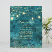 Elegant Blauwgroen Gold Glitter String Light Quinc Kaart (Staand voorkant)