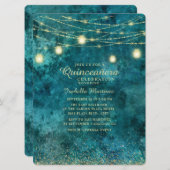 Elegant Blauwgroen Gold Glitter String Light Quinc Kaart (Voorkant / Achterkant)