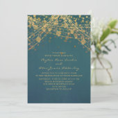 Elegant Blauwgroen Gold Glitter String Lights Wedd Kaart (Staand voorkant)
