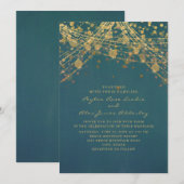 Elegant Blauwgroen Gold Glitter String Lights Wedd Kaart (Voorkant / Achterkant)