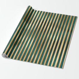 Elegant Blauwgroen Gold Glitter Striped Formele af Cadeaupapier