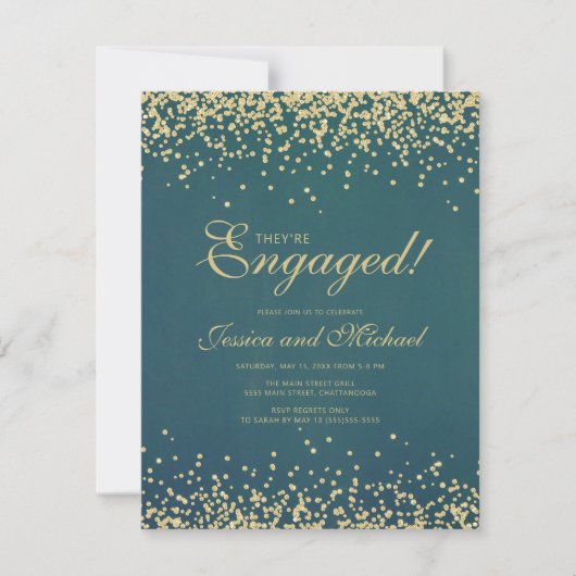 Elegant Blauwgroen Gold Glitter Wedding Engagement Kaart (Voorkant)