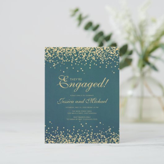 Elegant Blauwgroen Gold Glitter Wedding Engagement Kaart (Staand voorkant)