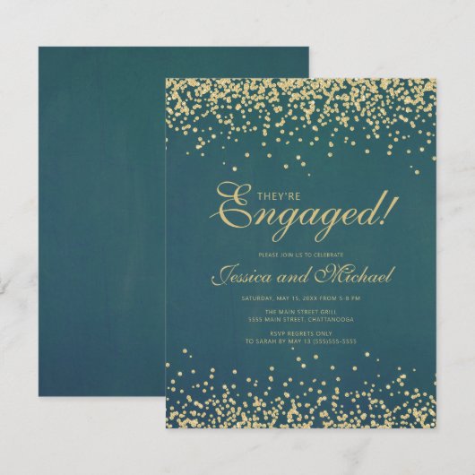 Elegant Blauwgroen Gold Glitter Wedding Engagement Kaart (Voorkant / Achterkant)