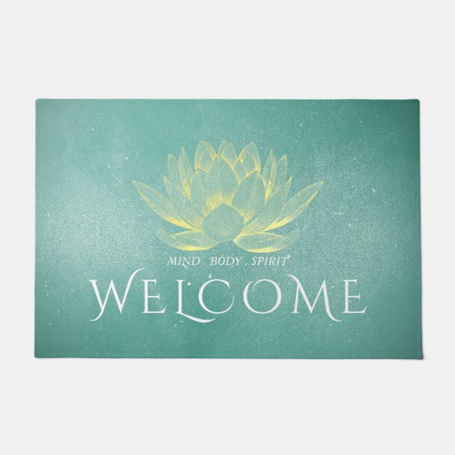 Elegant Blauwgroen Gold Lotus Yoga instructeur Wel Deurmat (Voorkant)