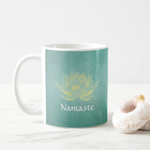 Elegant Blauwgroen Gold Lotus Yoga Mediation instr Koffiemok
