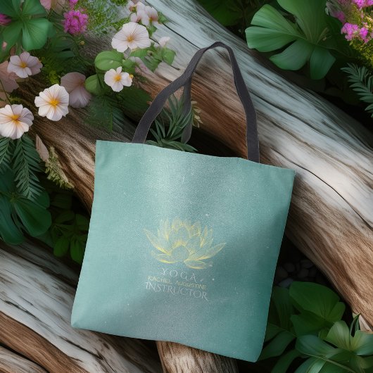 Elegant Blauwgroen Gold Lotus Yoga Mediation instr Tote Bag