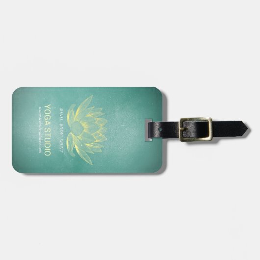 Elegant Blauwgroen Gold Lotus YOGA MEDICATIEInstru Bagagelabel (Voorkant horizontaal)