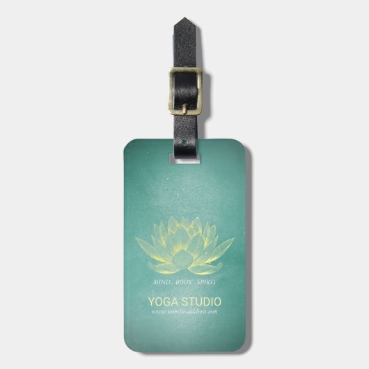 Elegant Blauwgroen Gold Lotus YOGA MEDICATIEInstru Bagagelabel (Voorkant verticaal)
