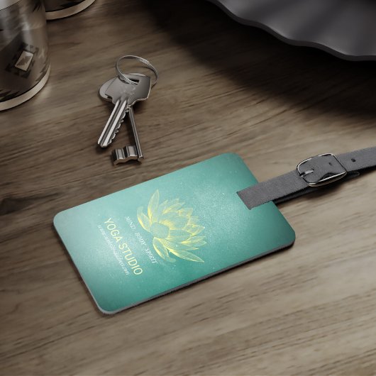 Elegant Blauwgroen Gold Lotus YOGA MEDICATIEInstru Bagagelabel