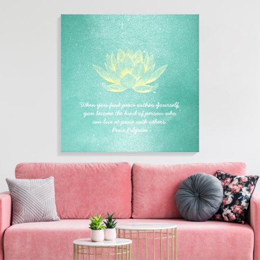 Elegant Blauwgroen Gold Lotus YOGA MEDICATIEInstru Canvas Afdruk (Insitu (Woonkamer))