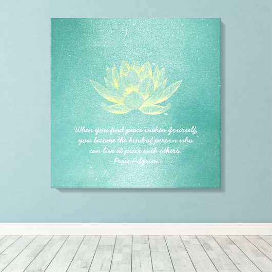 Elegant Blauwgroen Gold Lotus YOGA MEDICATIEInstru Canvas Afdruk (Insitu (Houten vloer))