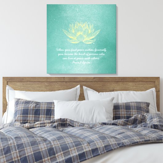 Elegant Blauwgroen Gold Lotus YOGA MEDICATIEInstru Canvas Afdruk (Insitu (Slaapkamer))