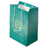 Elegant Blauwgroen Gold Lotus YOGA MEDICATIEInstru Medium Cadeauzakje (Achterkant Gekanteld)