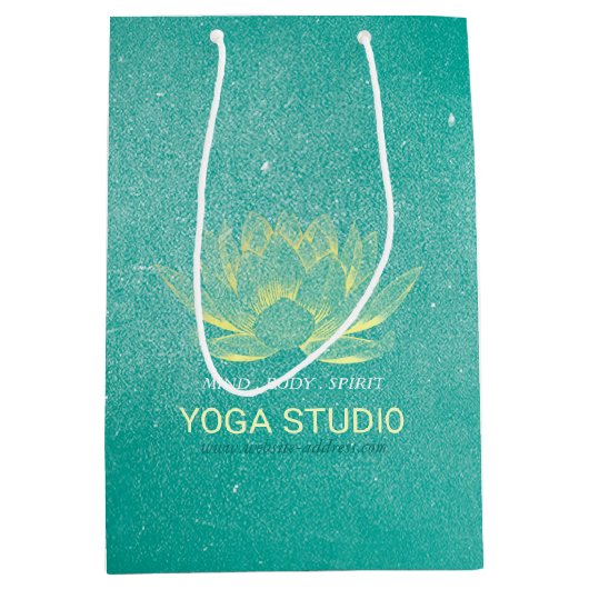 Elegant Blauwgroen Gold Lotus YOGA MEDICATIEInstru Medium Cadeauzakje (Voorkant)