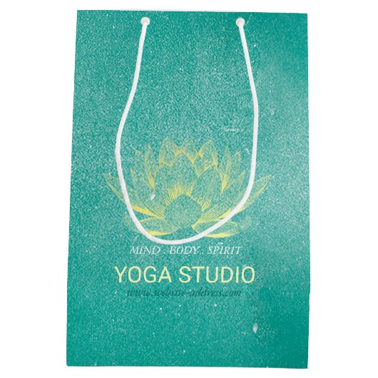 Elegant Blauwgroen Gold Lotus YOGA MEDICATIEInstru Medium Cadeauzakje (Achterkant)