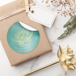 Elegant Blauwgroen Gold Lotus YOGA MEDICATIEInstru Ronde Sticker